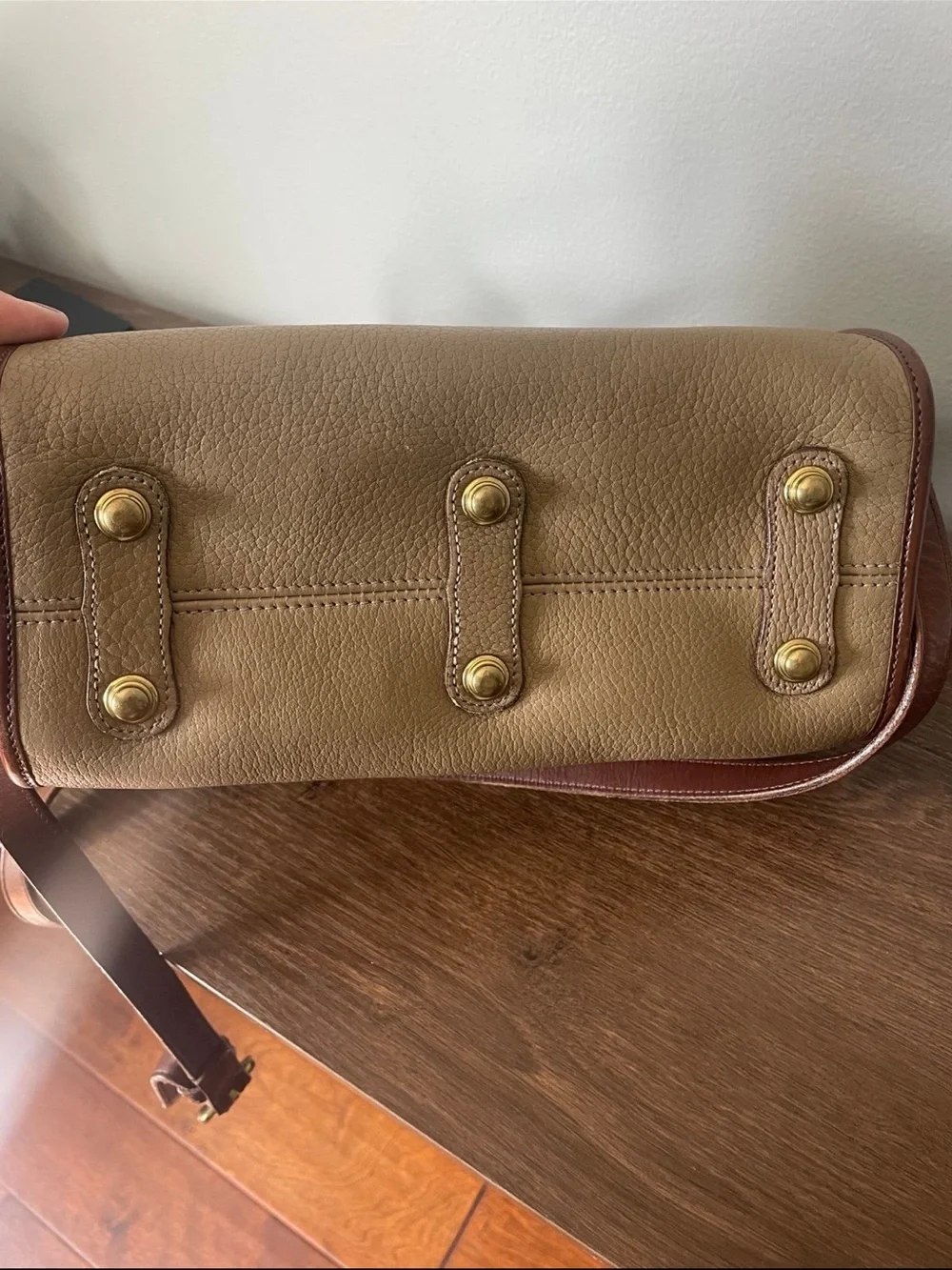 Dooney & Bourke Beige and Brown Leather Trim Cassini Satchel